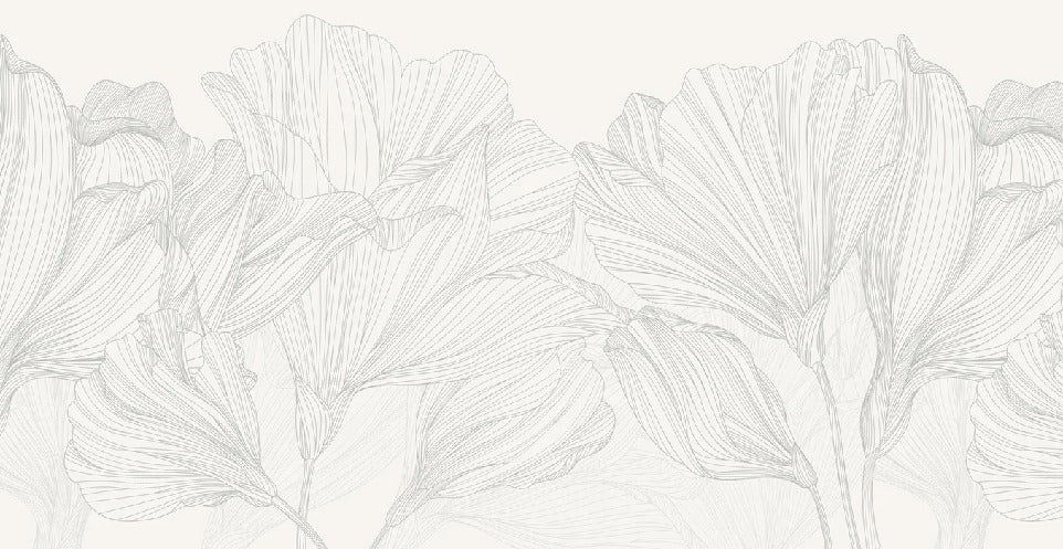 Papier peint panoramique gris et blanc valse des fleurs, XXL, tendance