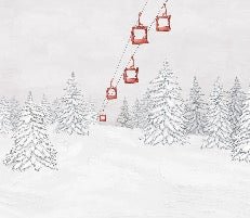 Papier peint montagne télécabine rouge
