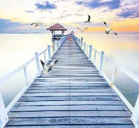 Papier peint trompe l’œil Ponton vue sur mer, XXL, tendance