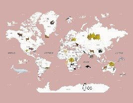 Papier peint Carte du monde en Francais enfant vieux rose