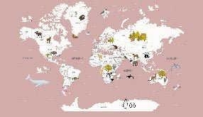 Papier peint Carte du monde en Francais enfant vieux rose