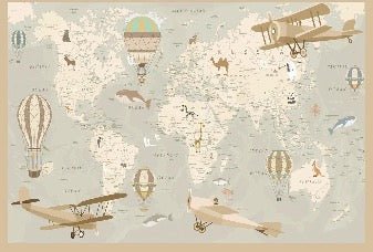 Papier peint enfant carte du monde aviateur
