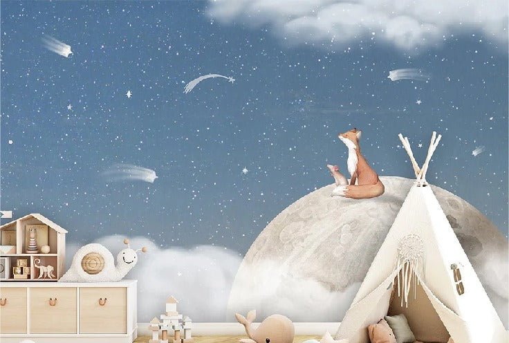 Papier peint bébé nuit apaisante bleu
