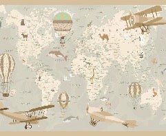 Children's wallpaper map of the world aviator