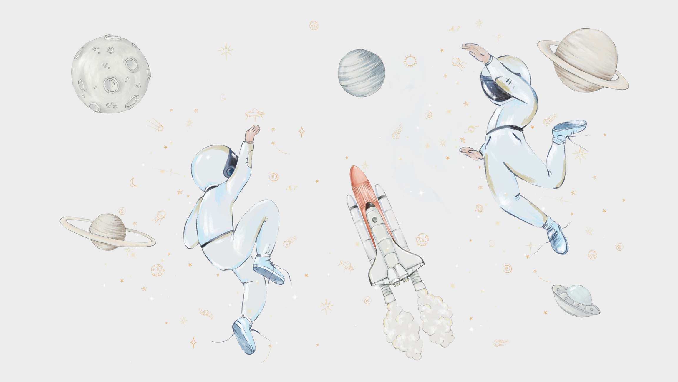 Papier peint astronautes dans l'espace bleu, XXL, tendance