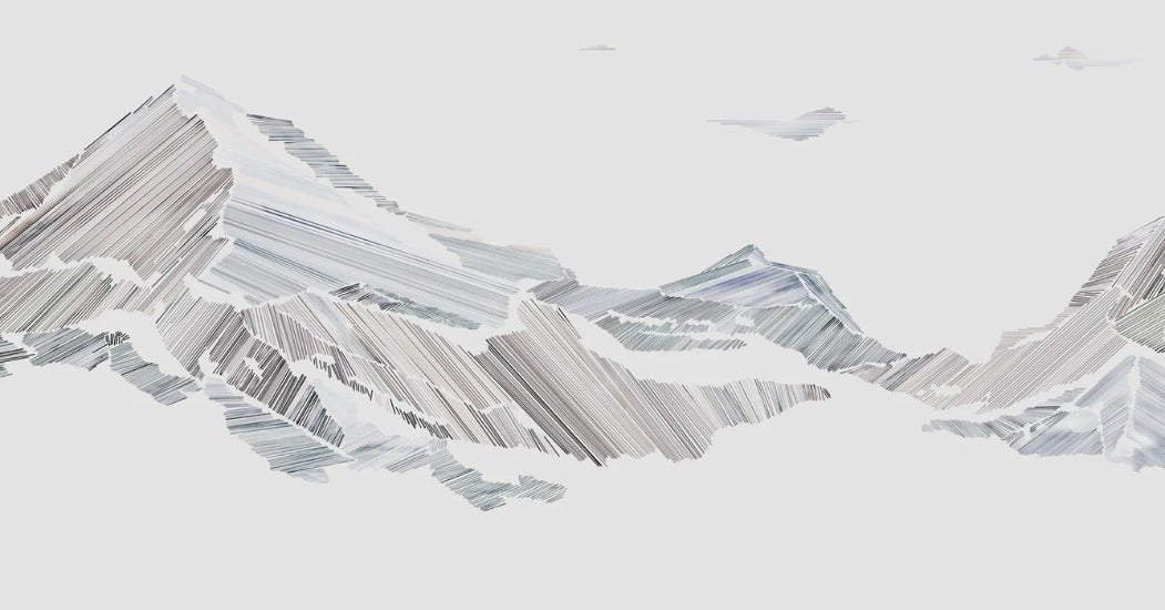 Papier peint restaurant montagne graphique style, mural concept, tendance