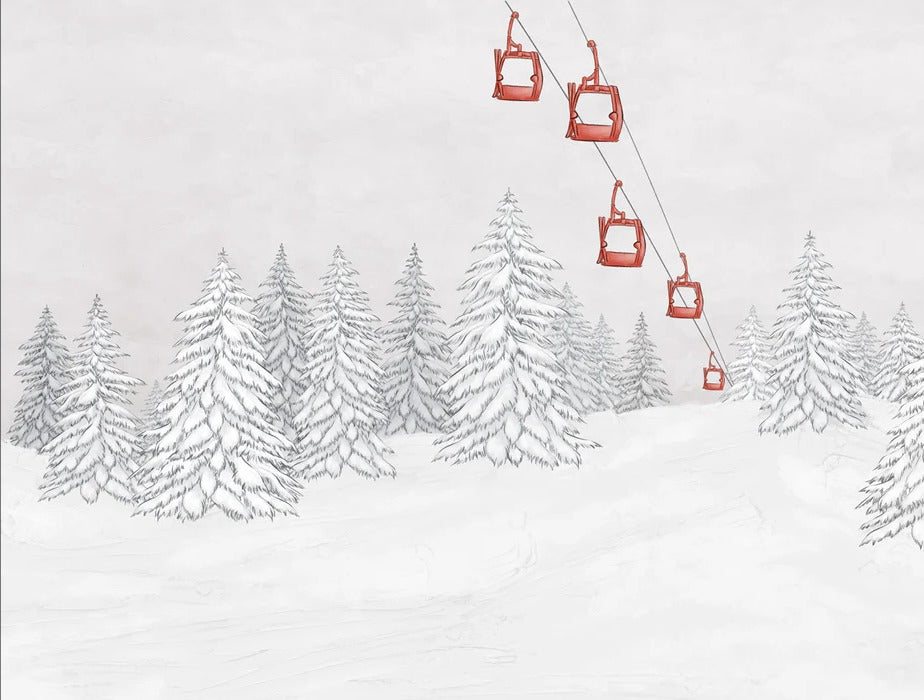 Papier peint montagne télécabine rouge