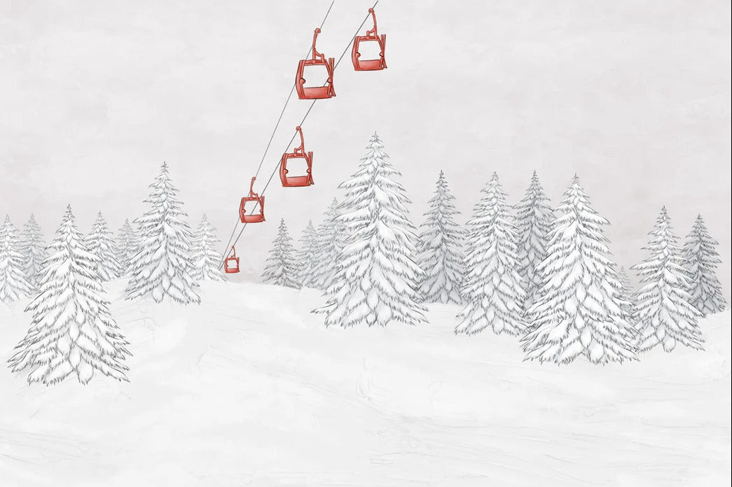 Papier peint montagne télécabine rouge