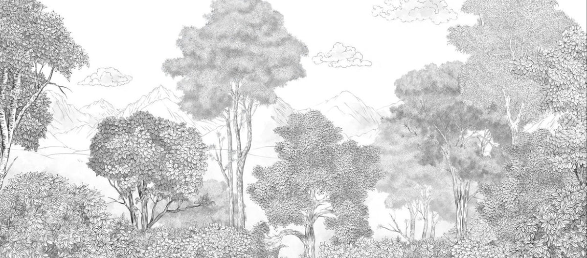 Papier peint panoramique Forêts et Monts Crayonnés