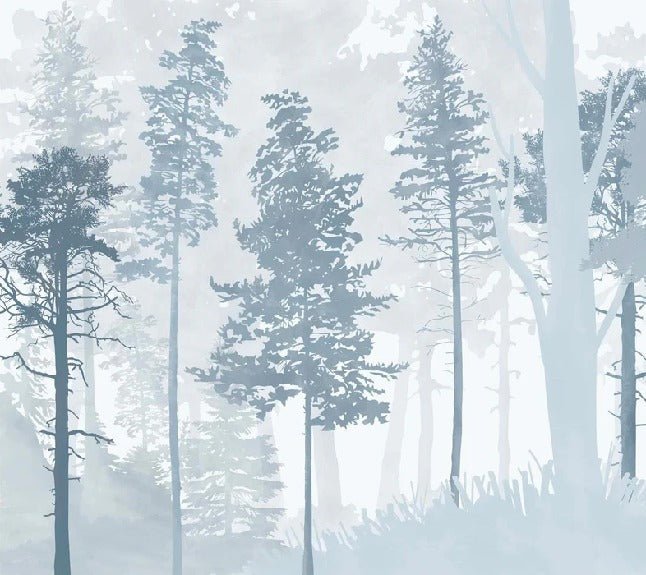 Papier peint panoramique forêt bleu scandinave, XXL, tendance