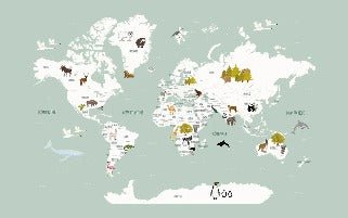 Papier peint Carte du monde en Francais enfant vert, XXL, tendance