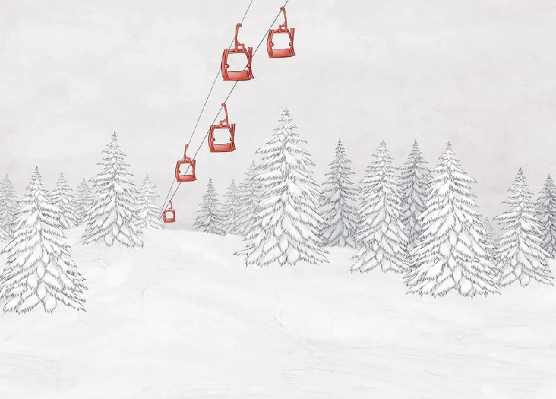 Papier peint montagne télécabine rouge