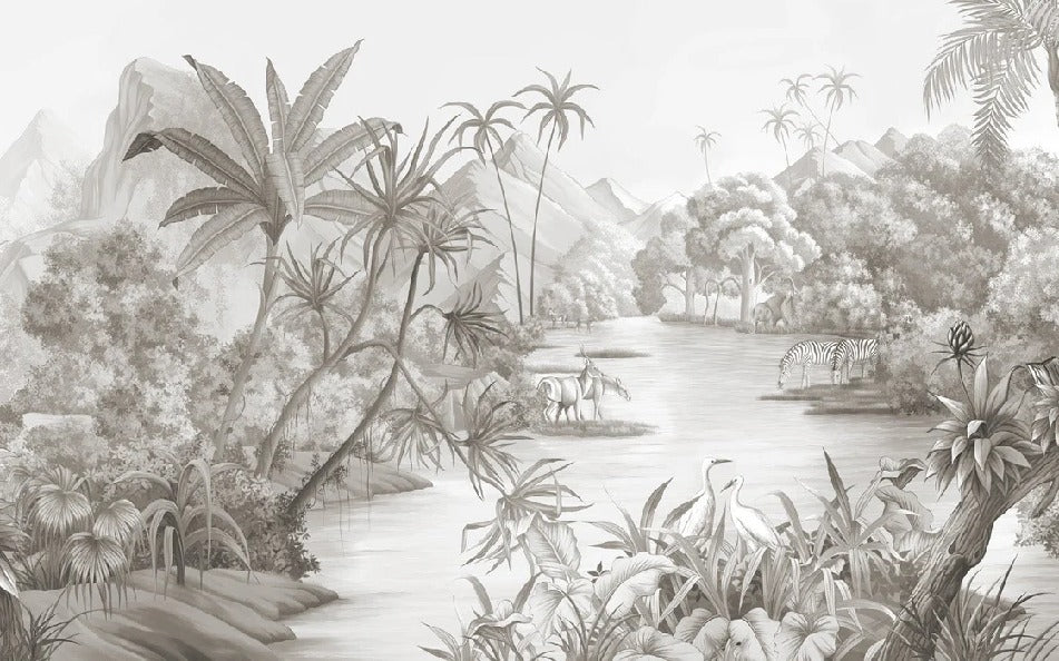 Papier peint panoramique jungle pittoresque, XXL, tendance