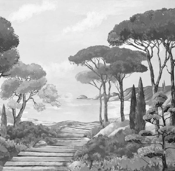 Papier peint balade dans les calanques noir et blanc, mural concept, tendance