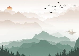 Papier peint montagne dans brume terracotta