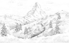 Black and white panoramic Matterhorn wallpaper