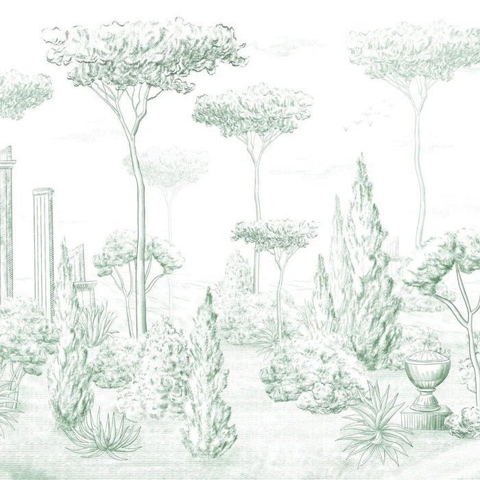 Papier peint style romain pinède vert, XXL, tendance