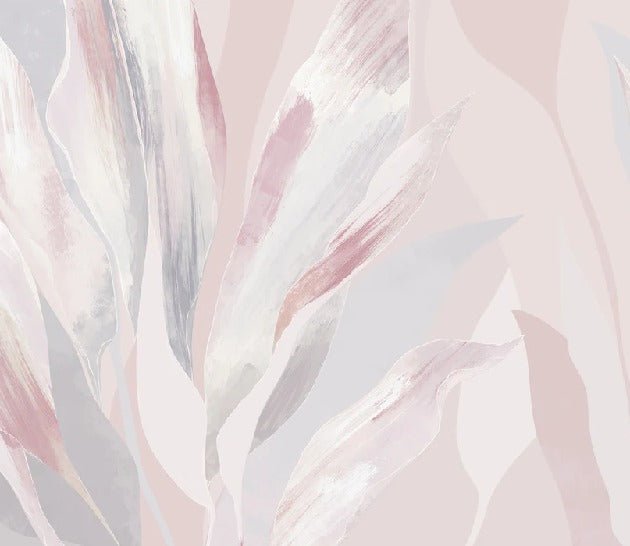 Papier peint étoffe florale rose poudré