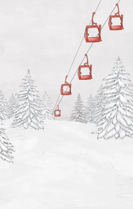 Papier peint montagne télécabine rouge