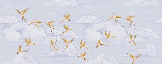 Papier peint nuage poétique oiseau or