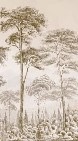 Papier peint nature pinède sépia