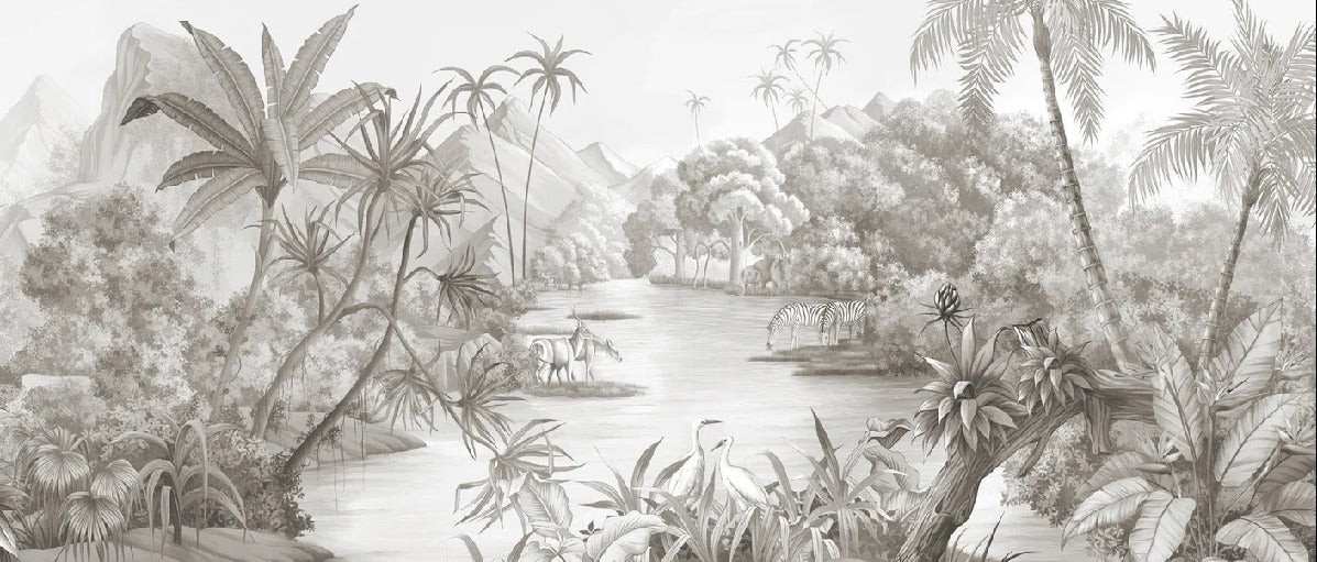 Papier peint panoramique jungle pittoresque, XXL, tendance