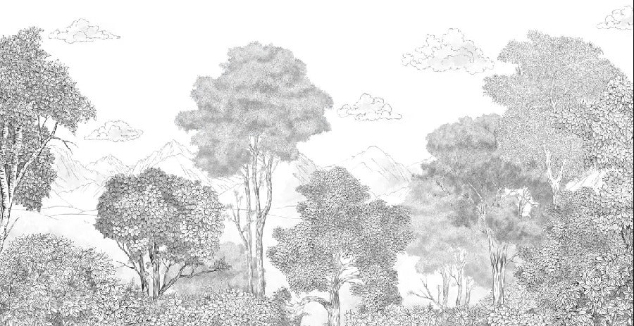 Papier peint panoramique Forêts et Monts Crayonnés