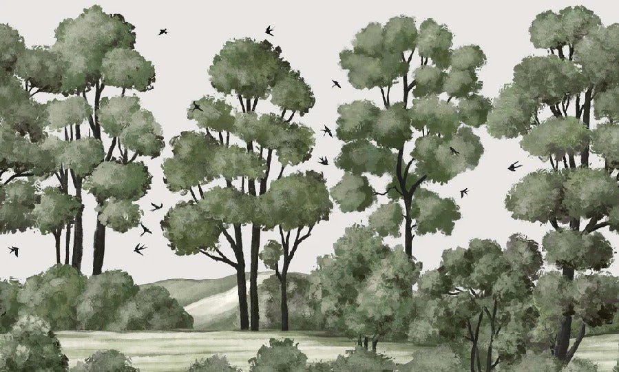 Papier peint paysage rivière forêt vert