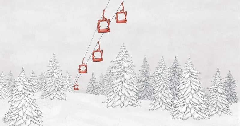 Papier peint montagne télécabine rouge
