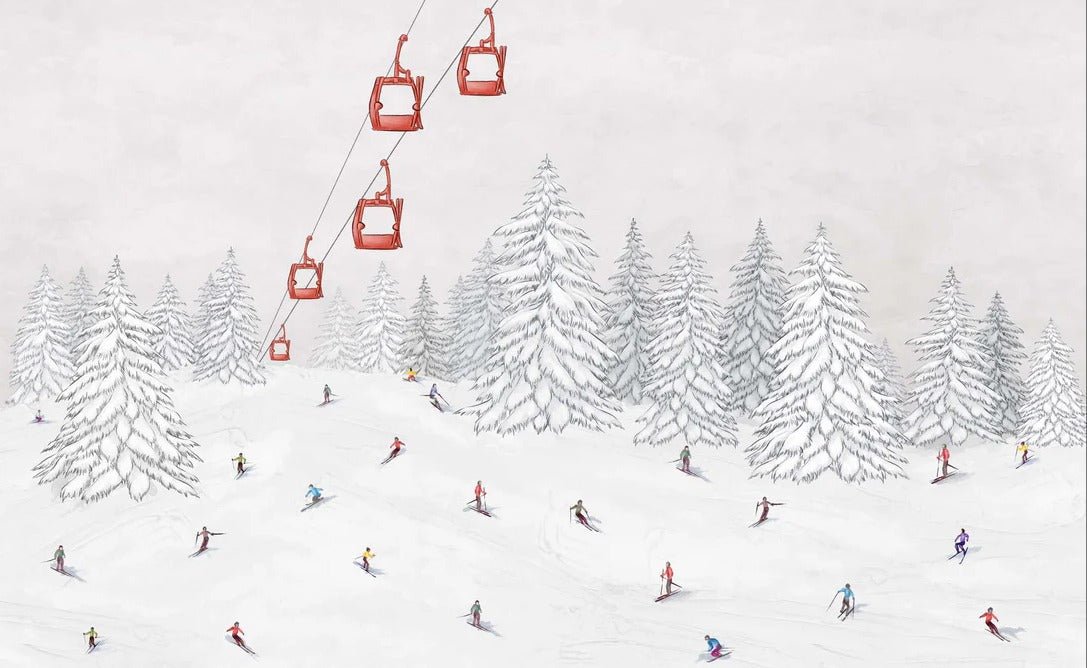 Papier peint télécabine skieurs colorés, XXL, tendance