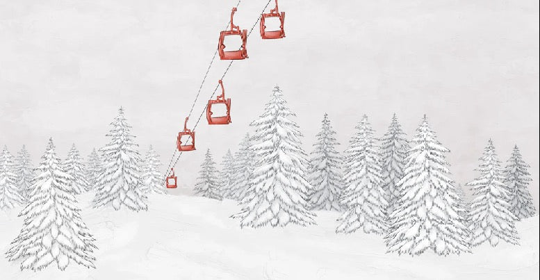 Papier peint montagne télécabine rouge