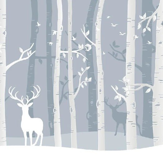 Papier peint enfant forêt scandinave bouleau et cerf