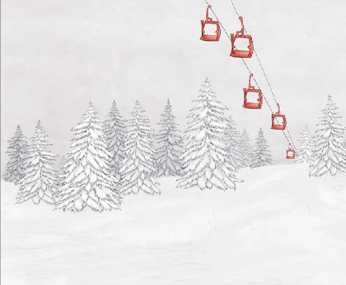 Papier peint montagne télécabine rouge, XXL, tendance