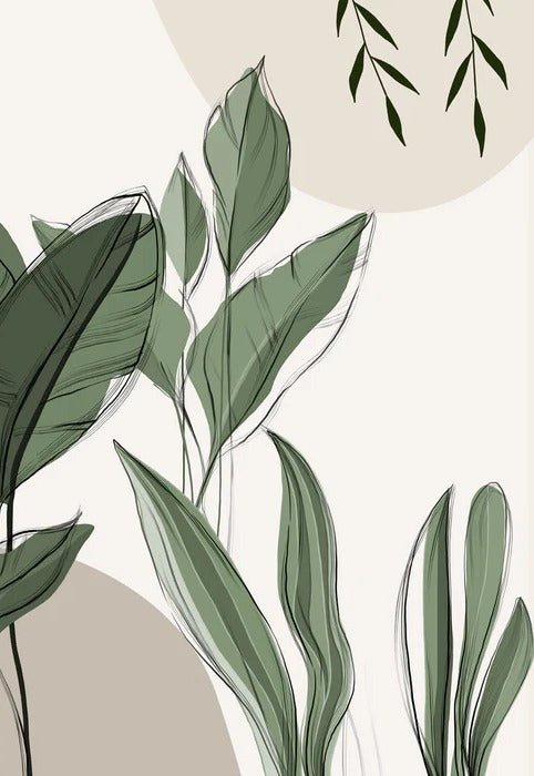 Papier peint panoramique végétal graphique taupe