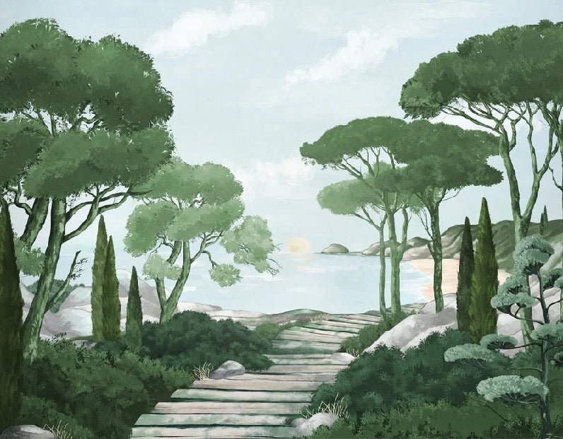 Papier peint balade dans les calanques vert, XXL, tendance