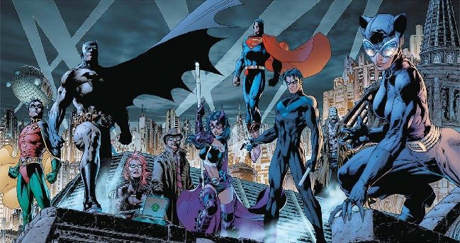 Papier peint panoramique justice league héro dark & blue city, XXL, tendance