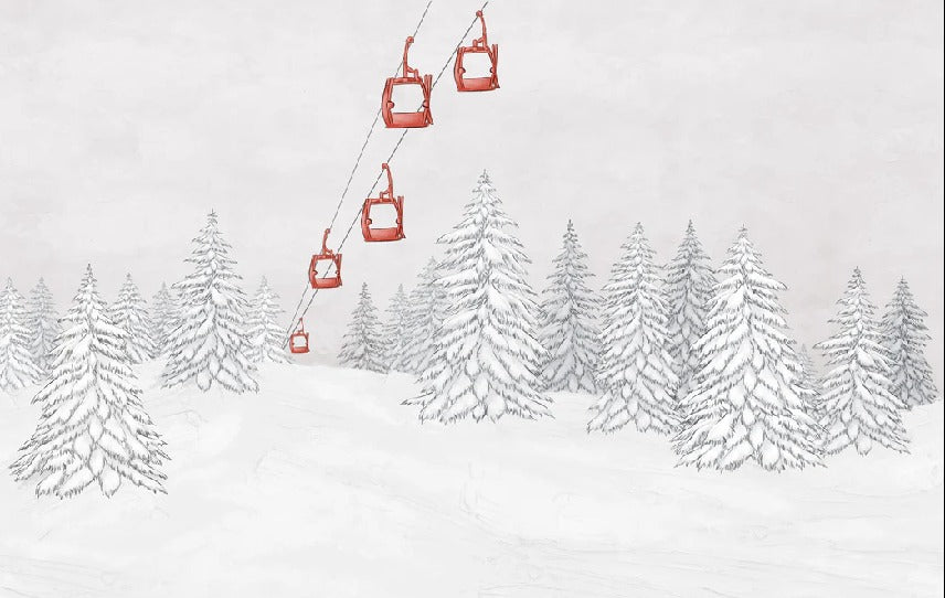 Papier peint montagne télécabine rouge