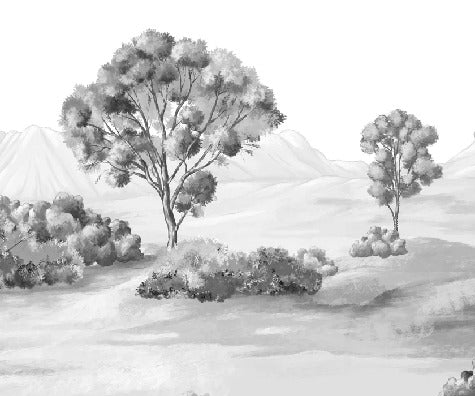 Papier peint paysage poétique noir et blanc