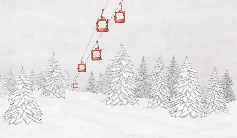 Papier peint montagne télécabine rouge, XXL, tendance