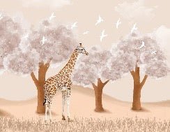 Giraffe children's room wallpaper in the savannah