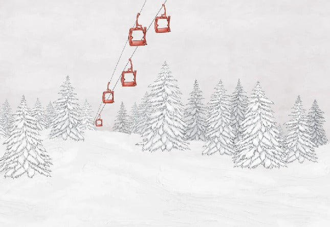Papier peint montagne télécabine rouge