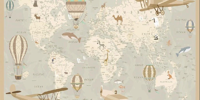 Papier peint enfant carte du monde aviateur