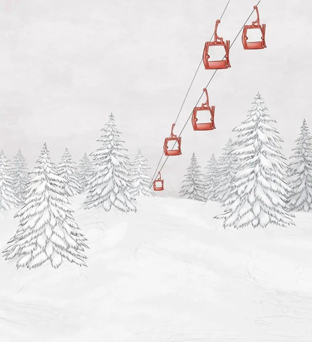 Papier peint montagne télécabine rouge