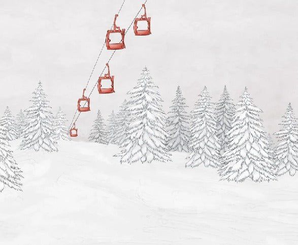 Papier peint montagne télécabine rouge