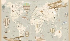 Papier peint enfant carte du monde aviateur