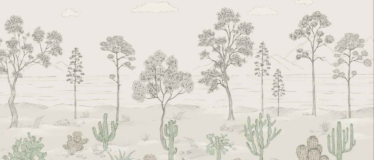 Papier peint oasis cactus tropical vert