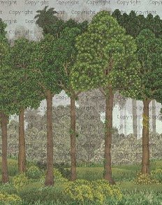 Papier peint grands arbres illustré, XXL, tendance