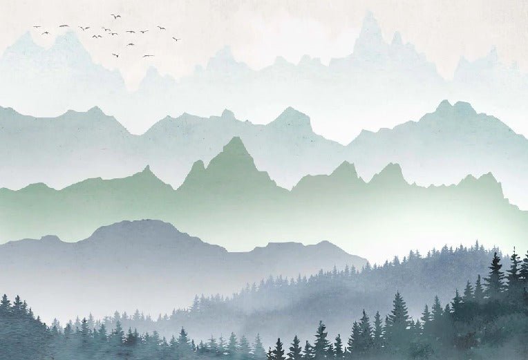 Papier peint salle de bain brume matinale forêt, XXL, tendance