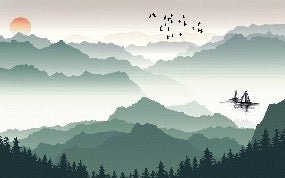 Papier peint montagne et voile sur le lac