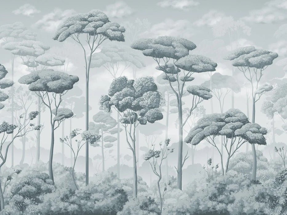 Papier peint panoramique pinède volupté bleu argent